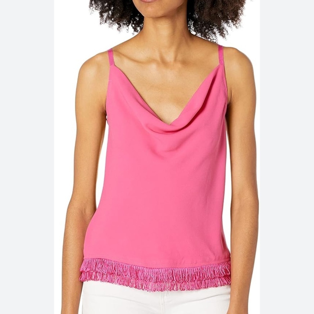 Trina Turk Cowl Neck Fringe Tank Top